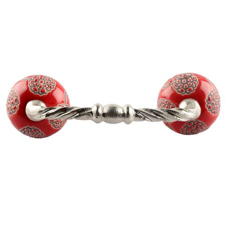 Red Marigold Etched Ceramic Cut Bridge Handle